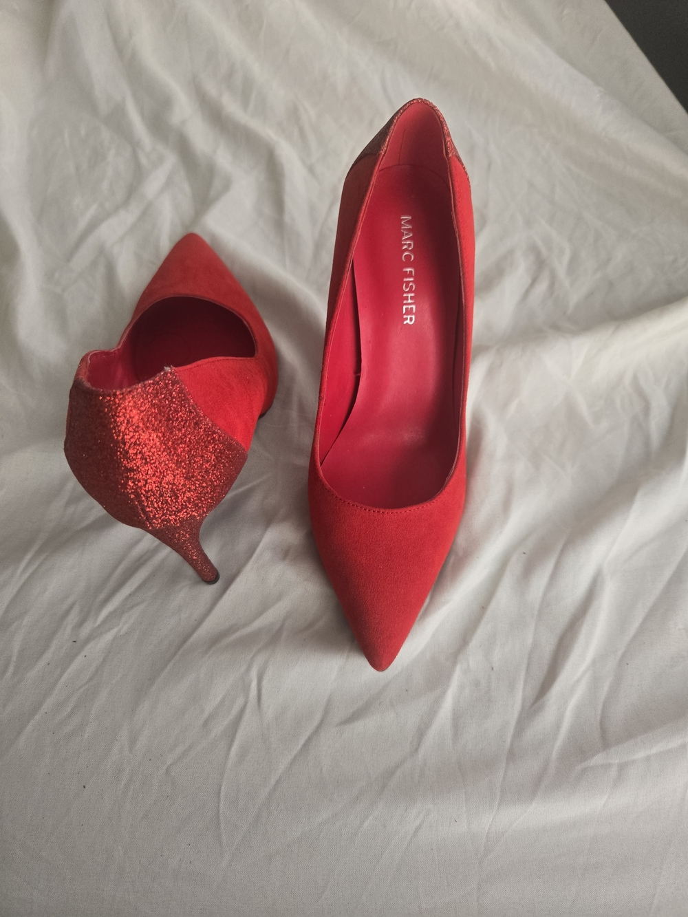 Marc Fisher Red Pointed Toe Glitter Heel Pumps